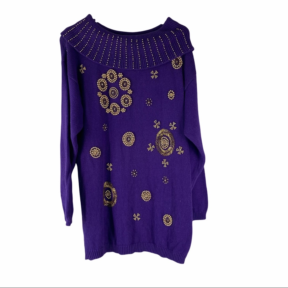 Victoria Jones purple gold beaded sweater size M